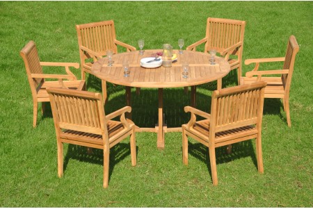 7 PC Dining Set - 60" Round Table & 6 Sack Arm Chairs 