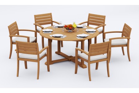 7 PC Dining Set - 60" Round Table & 6 Travota Stacking Arm Chairs 