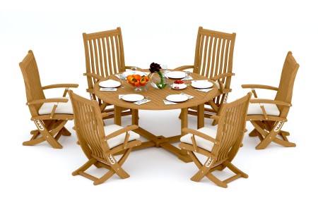 7 PC Dining Set - 60" Round Table & 6 Warwick Arm Chairs 