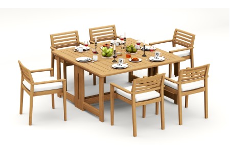 7 PC Dining Set - 60" Square Butterfly Table & 6 Montana Stacking Arm Chairs 