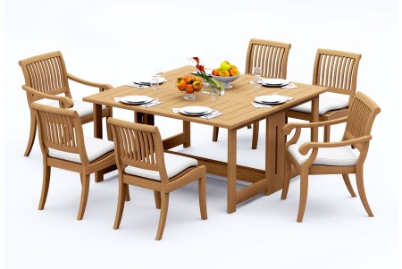 7 PC Dining Set - 60" Square Butterfly Table & 6 Arbor Stacking Chairs (4 Armless, 2 Arms)  