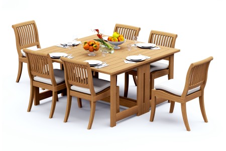 7 PC Dining Set - 60" Square Butterfly Table & 6 Arbor Stacking Armless Chairs 