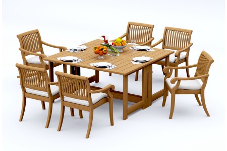 7 PC Dining Set - 60" Square Butterfly Table & 6 Arbor Stacking Arm Chairs 