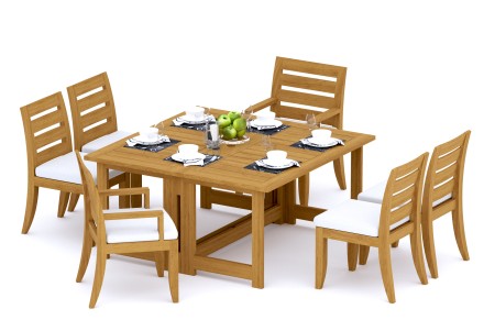 7 PC Dining Set - 60" Square Butterfly Table & 6 Atnas Chairs (2 Arms + 4 Armless) 