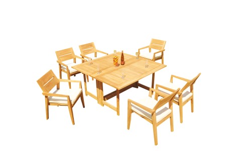 7 PC Dining Set - 60" Square Butterfly Table & 6 Cellore Stacking Arm Chairs 
