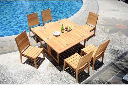 7 PC Dining Set - 60" Square Butterfly Table & 6 Charleston Stacking Arm Chairs 
