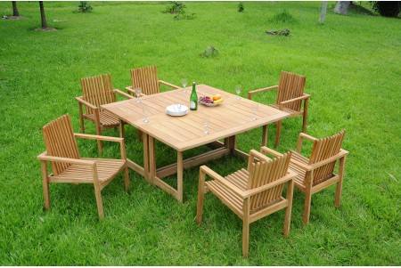 7 PC Dining Set - 60" Square Butterfly Table & 6 Clipper Stacking Arm Chairs 