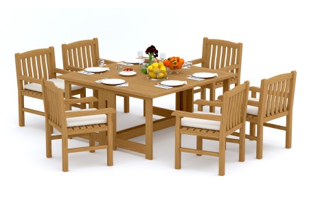 7 PC Dining Set - 60" Square Butterfly Table & 6 Devon Arm Chairs 