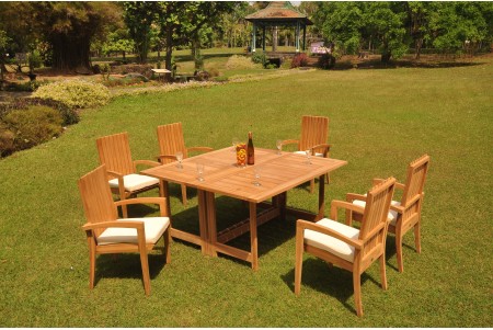 7 PC Dining Set - 60" Square Butterfly Table & 6 Goa Stacking Arm Chairs 