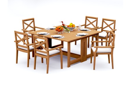 7 PC Dining Set - 60" Square Butterfly Table & 6 Granada Stacking Arm Chairs 