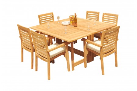 7 PC Dining Set - 60" Square Butterfly Table & 6 Hari Stacking Arm Chairs 