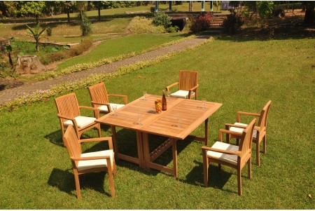 7 PC Dining Set - 60" Square Butterfly Table & 6 Lua Stacking Arm Chairs 