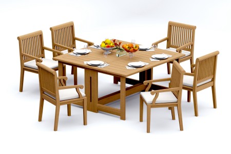 7 PC Dining Set - 60" Square Butterfly Table & 6 Sack Arm Chairs 