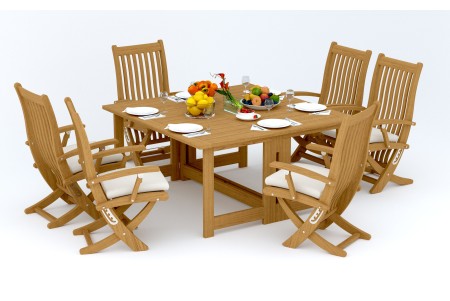 7 PC Dining Set - 60" Square Butterfly Table & 6 Warwick Arm Chairs 