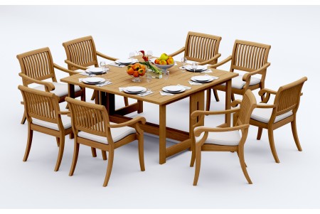 9 PC Dining Set - 60" Square Butterfly Table & 8 Arbor Stacking Arm Chairs 