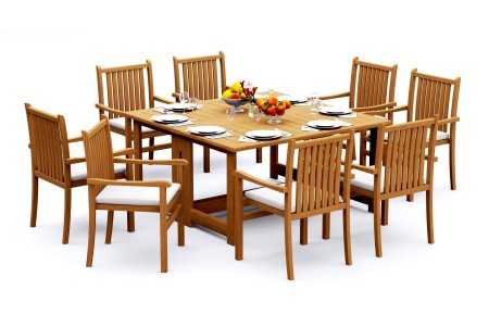 7 PC Dining Set - 60" Square Butterfly Table & 6 Cahyo Stacking Arm Chairs 