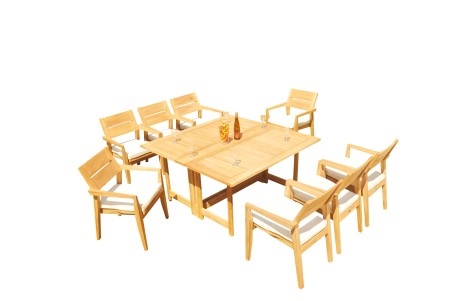 9 PC Dining Set - 60" Square Butterfly Table & 8 Cellore Stacking Arm Chairs 