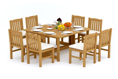 9 PC Dining Set - 60" Square Butterfly Table & 8 Devon Armless Chairs