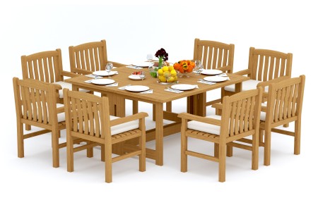 9 PC Dining Set - 60" Square Butterfly Table & 8 Devon Arm Chairs 