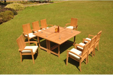 9 PC Dining Set - 60" Square Butterfly Table & 8 Goa Stacking Arm Chairs 