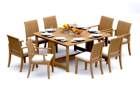 9 PC Dining Set - 60" Square Butterfly Table & 8 Lagos Chairs (2 Arms + 4 Armless) 