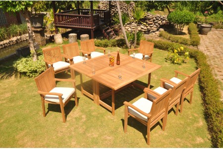 9 PC Dining Set - 60" Square Butterfly Table & 8 Leveb Stacking Arm Chairs 
