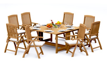 9 PC Dining Set - 60" Square Butterfly Table & 8 Marley Arm Chairs 