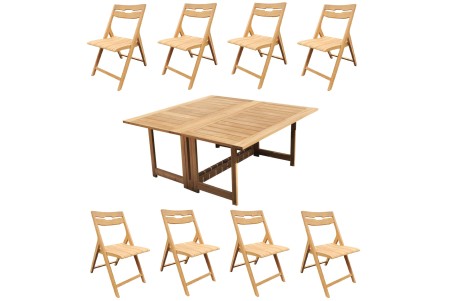 9 PC Dining Set - 60" Square Butterfly Table & 8 Surf Folding Arm Chairs 