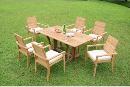 7 PC Dining Set - 69" Warwick & 6 Algrave Stacking Arm Chairs 