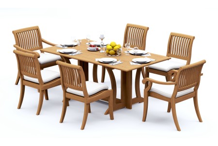 7 PC Dining Set - 69" Warwick & 6 Arbor Stacking Chairs (4 Armless, 2 Arms)   