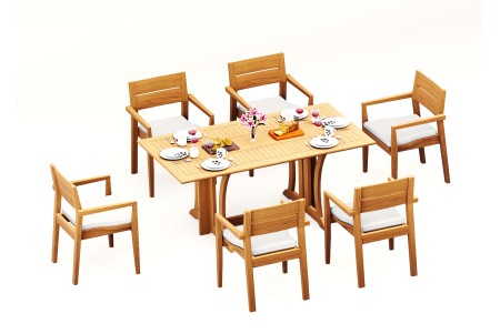 7 PC Dining Set - 69" Warwick & 6 Cellore Stacking Arm Chairs 
