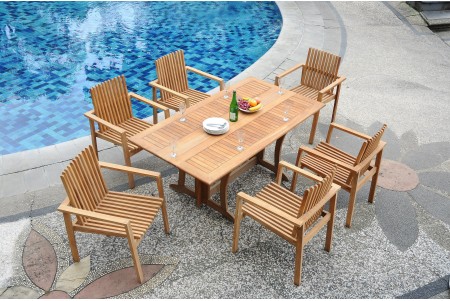 7 PC Dining Set - 69" Warwick & 6 Clipper Stacking Arm Chairs 