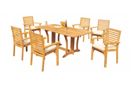 7 PC Dining Set - 69" Warwick & 6 Hari Stacking Arm Chairs 