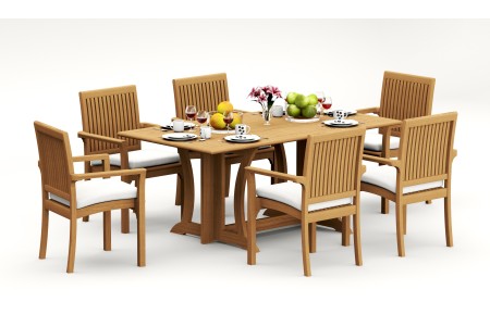7 PC Dining Set - 69" Warwick & 6 Lua Stacking Arm Chairs 