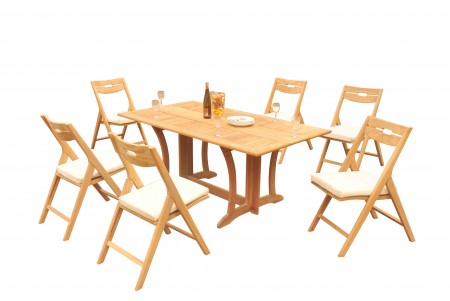 7 PC Dining Set - 69" Warwick & 6 Surf Folding Arm Chairs 