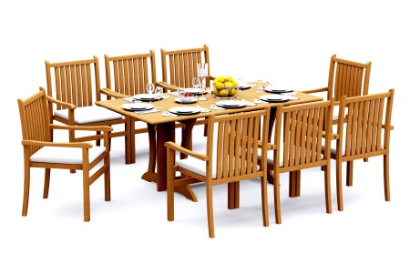 9 PC Dining Set - 69" Warwick & 8 Cahyo Stacking Arm Chairs 