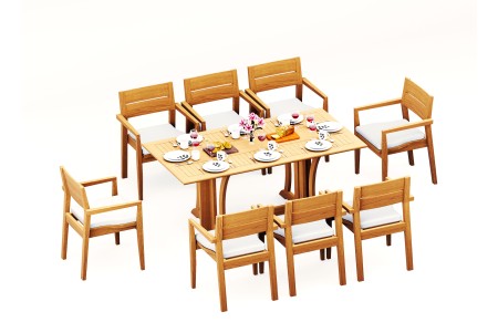 9 PC Dining Set - 69" Warwick & 8 Cellore Stacking Arm Chairs 