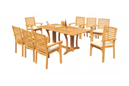 9 PC Dining Set - 69" Warwick & 8 Hari Stacking Arm Chairs 