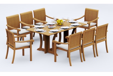 9 PC Dining Set - 69" Warwick & 8 Napa Stacking Arm Chairs 