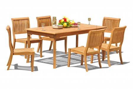 7 PC Dining Set - 60" Rectangle Table & 6 Arbor Stacking Armless Chairs 