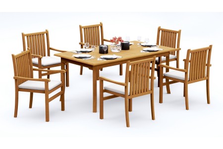7 PC Dining Set - 71" Rectangle Table & 6 Cahyo Stacking Arm Chairs 