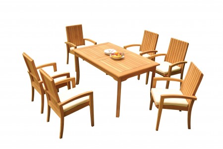 7 PC Dining Set - 71" Rectangle Table & 6 Goa Stacking Arm Chairs 
