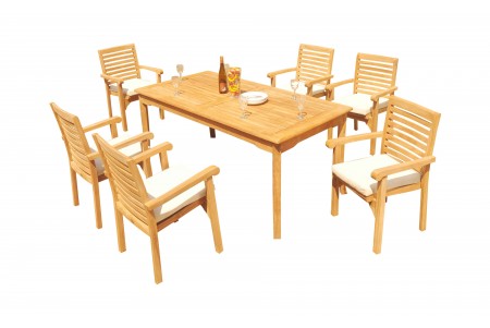 7 PC Dining Set - 71" Rectangle Table & 6 Hari Stacking Arm Chairs 