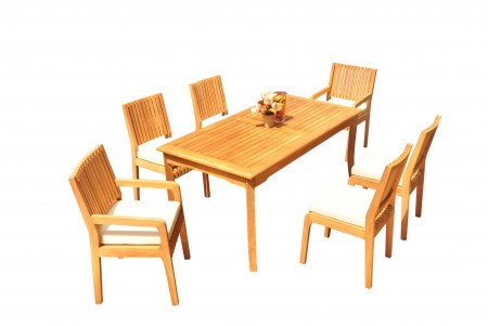 7 PC Dining Set - 71" Rectangle Table & 6 Maldives Chairs (2 Arms + 4 Armless) 