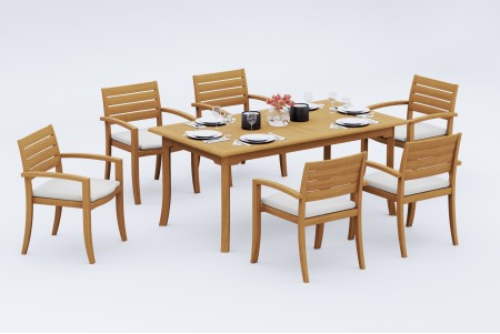 7 PC Dining Set - 71" Rectangle Table & 6 Travota Stacking Arm Chairs 