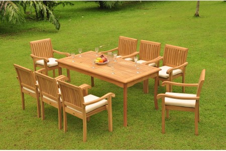 9 PC Dining Set - 83" Rectangle Table & 8 Napa Stacking Arm Chairs 
