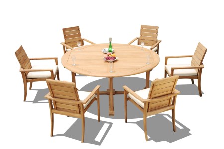 7 PC Dining Set - 72" Round Table & 6 Algrave Stacking Arm Chairs 