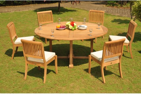 7 PC Dining Set - 72" Round Table & 6 Arbor Stacking Armless Chairs 