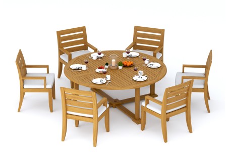 7 PC Dining Set - 72" Round Table & 6 Atnas Arm Chairs 