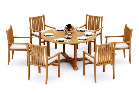 7 PC Dining Set - 72" Round Table & 6 Cahyo Stacking Arm Chairs 